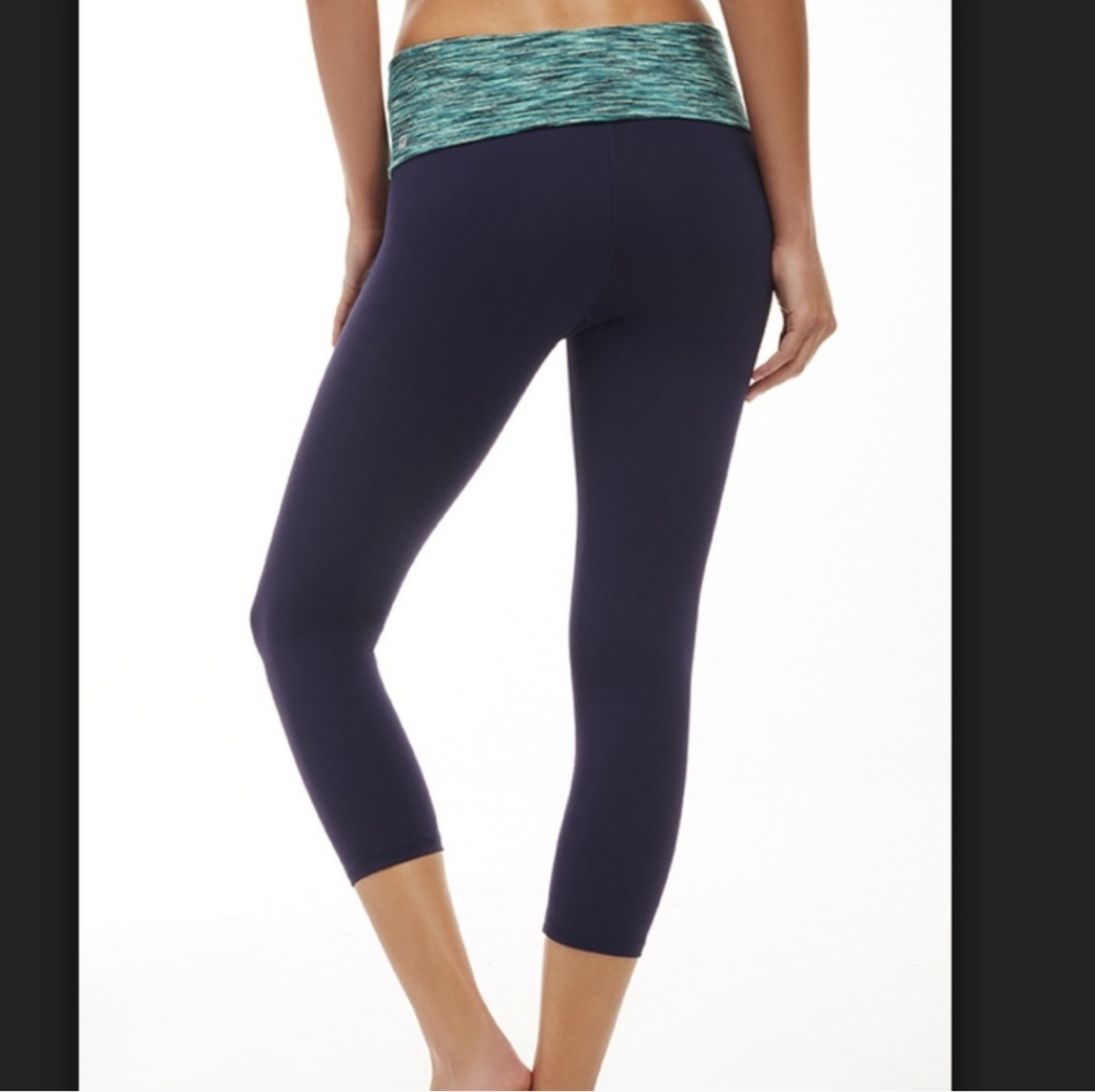 EUC Fabletics blue space dye Salar Powerhold foldover Capri yoga pants leggings
